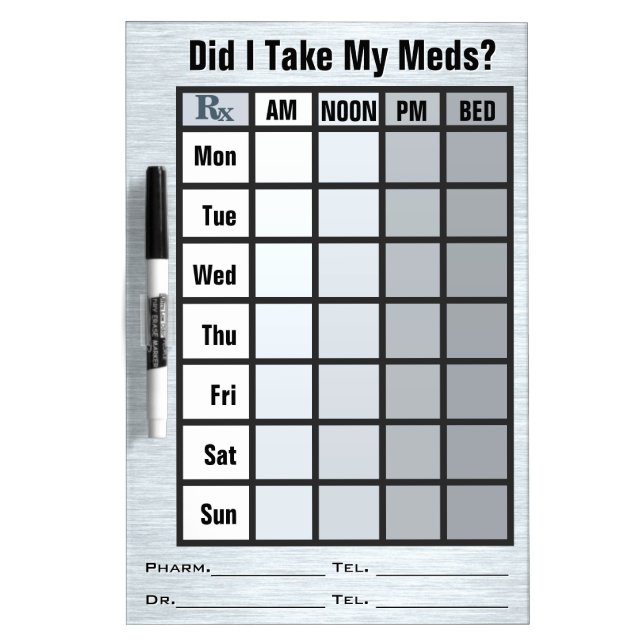 4 Column Medication Check List - Personalized Dry-Erase Board (Front)