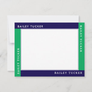 4 Corner Name Blue Green Border Stationery Note Card