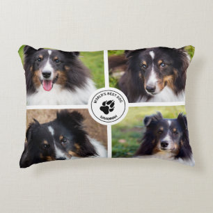 4 Custom Pet Photos Collage Template & Text Accent Pillow