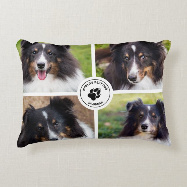 4 Custom Pet Photos Collage Template & Text Accent Pillow (Front)