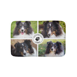 4 Custom Pet Photos Collage Template &amp; Text Bath Mat