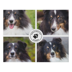 4 Custom Pet Photos Collage Template & Text Faux Canvas Print
