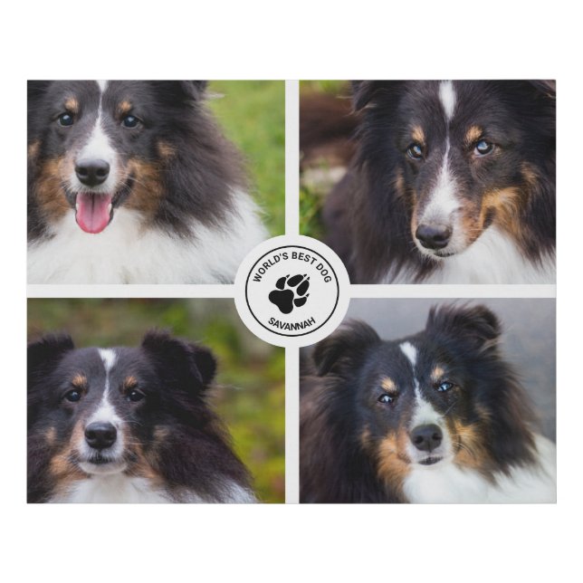 4 Custom Pet Photos Collage Template & Text Faux Canvas Print (Front)
