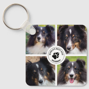 4 Custom Pet Photos Collage Template & Text Keychain