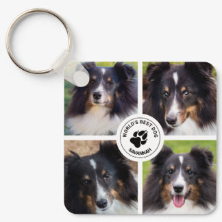 4 Custom Pet Photos Collage Template &amp; Text Keychain