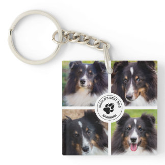 4 Custom Pet Photos Collage Template & Text Keychain