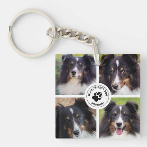 4 Custom Pet Photos Collage Template  Text Keychain