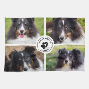 4 Custom Pet Photos Collage Template & Text Kitchen Towel