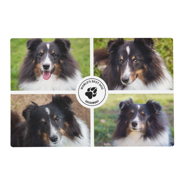 4 Custom Pet Photos Collage Template & Text Placemat (Front)