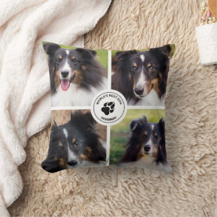 4 Custom Pet Photos Collage Template & Text Throw Pillow