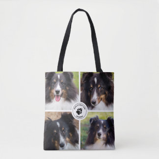 4 Custom Pet Photos Collage Template & Text Tote Bag