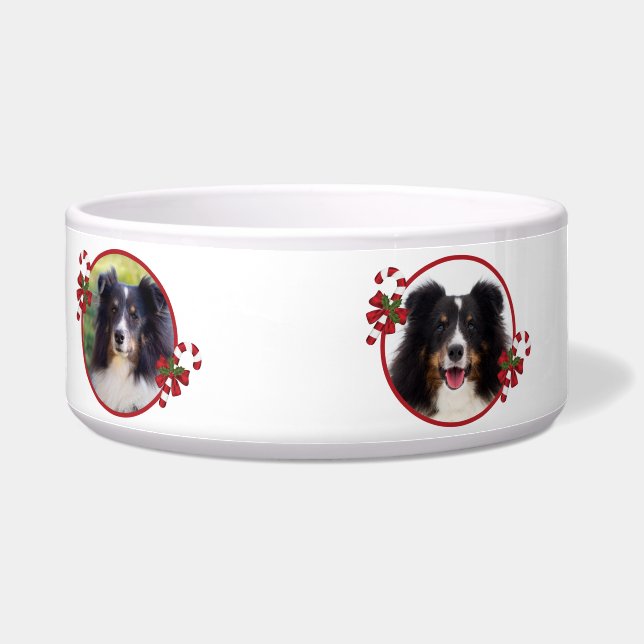 4 Custom Pet Photos With Name And Candy Canes Bowl (Left)