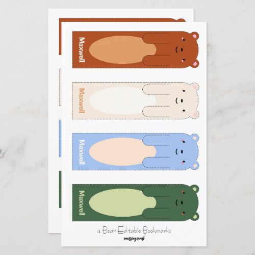 4 Cute Bear Editable Bookmarks with cut_out hands