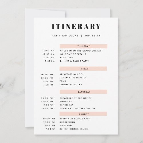 4 Day Simple Blush Itinerary Invitation