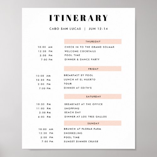 4 Day Simple Blush Itinerary Poster