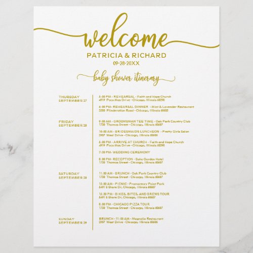 4 Days Baby Shower Itinerary Gold Timeline