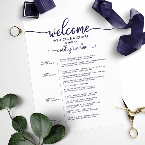 4 Days Wedding Weekend Itinerary Chic Navy Blue