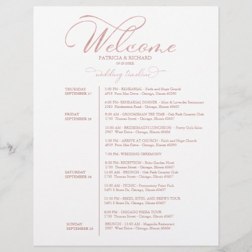 4 Days Wedding Weekend Itinerary Elegant Script