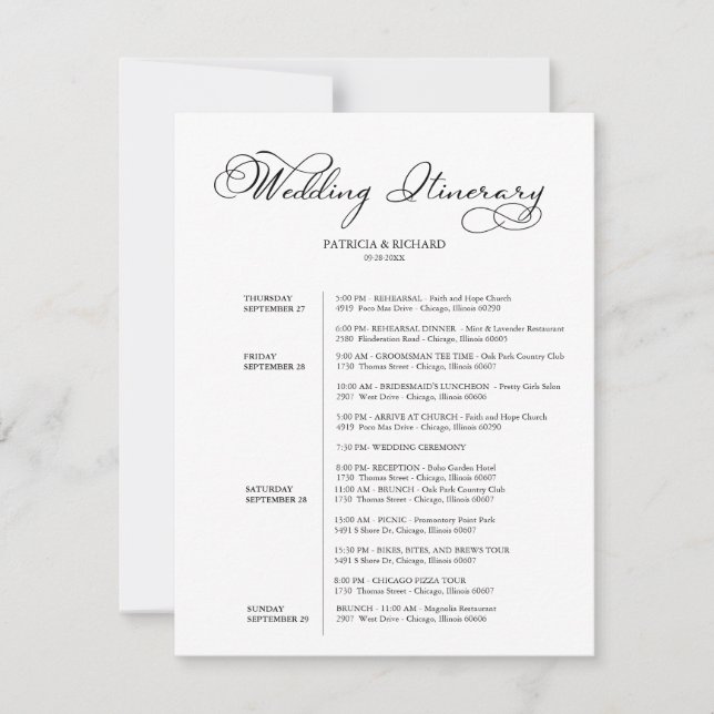 4 Days Wedding Weekend Itinerary Elegant Script Invitation (Front)