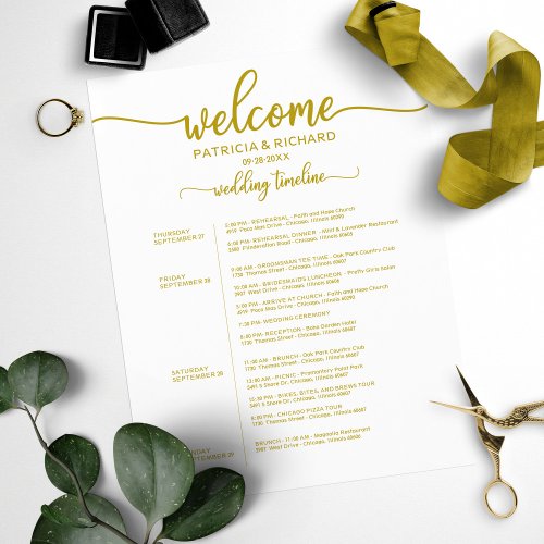 4 Days Wedding Weekend Itinerary Gold Timeline