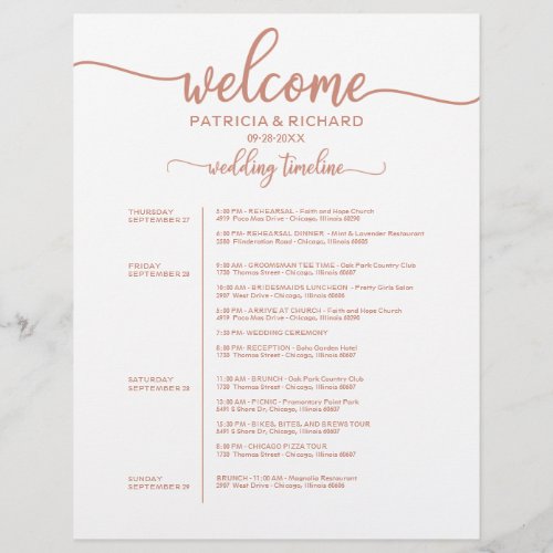 4 Days Wedding Weekend Itinerary Rose Gold