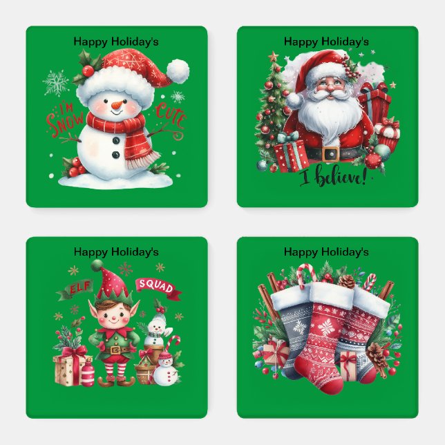 4 different Christmas theme's Coaster Set (Set)
