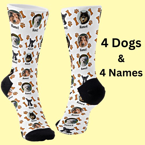 4 Dog Photos  4 Names  Bones  Paw Prints White Socks