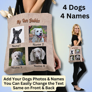 4 Dogs, 4 Names, Can Change Text, Dog Photo Tote Bag