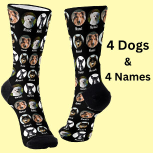4 Dogs, 4 Names, Dog Photo - Personalized Black Socks