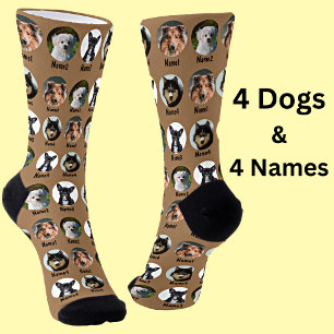 4 Dogs, 4 Names, Dog Photo - Personalized Brown Socks
