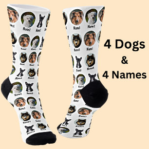 4 Dogs, 4 Names, Dog Photo - Personalized White Socks