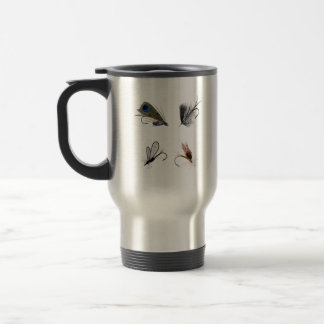 4 Dry Fishing Flies. Outdoorsmen, Fishermen Travel Mug