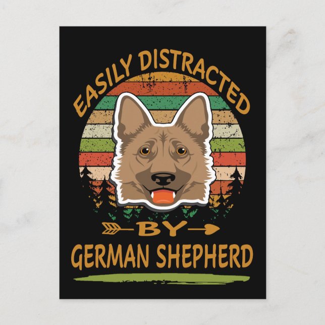 4 Easily Distracted By German Shepherd Postcard (Front)