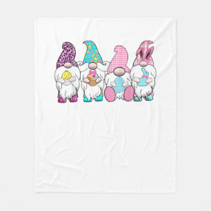 4 Easter Gnomes Pastel Spring Bunny Ears Gingham R Fleece Blanket