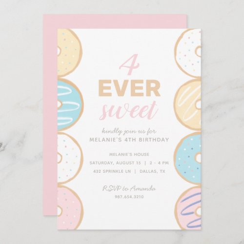 4 Ever Sweet Pastel Donut Birthday Party Invitatio Invitation