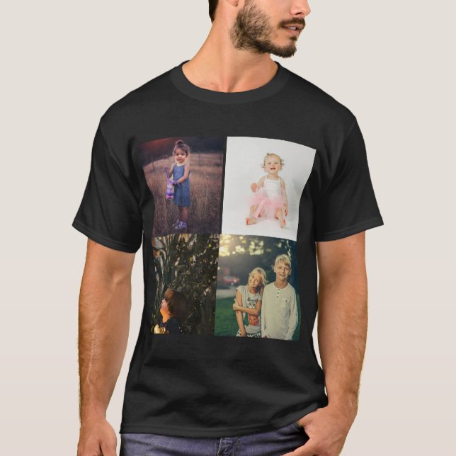 4 Family Photo Collage Custom Modern T-Shirt (Front)