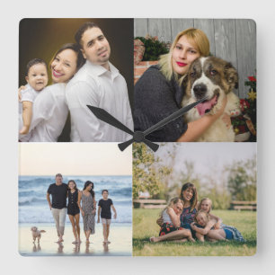  4 Family Photo Collage Custom Square Wall Clock