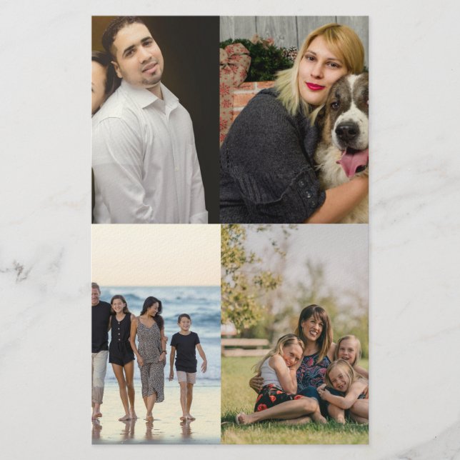  4 Family Photo Collage Custom Stationery (Front)