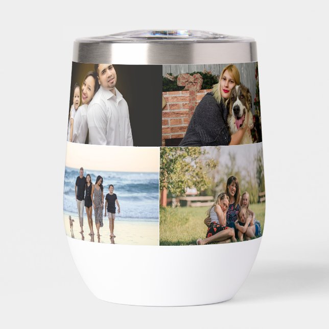  4 Family Photo Collage Custom Thermal Wine Tumbler (Front)