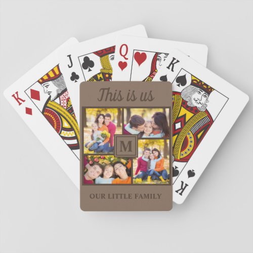 4 Family Photo Collage This is Us Brown Monogram Playing Cards