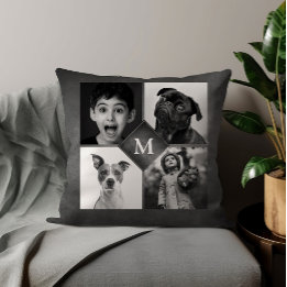4 Family Photos Collage Black Chalkboard Throw Pillow