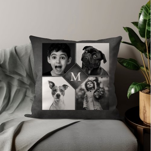 4 Family Photos Collage Black Chalkboard Throw Pillow