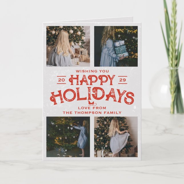 4 Family Photos Collage Christmas Happy Holidays Holiday Card (Front)