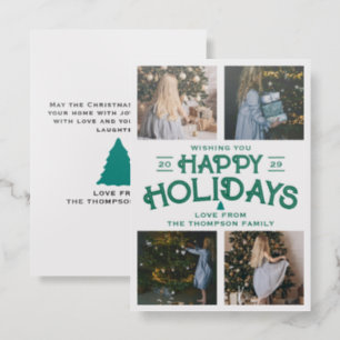 4 Family Photos Collage Christmas Happy Holidays Letterpress Photo Cards