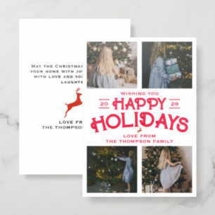 4 Family Photos Collage Christmas Happy Holidays Letterpress Photo Cards
