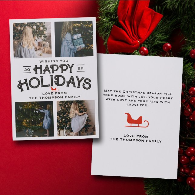 4 Family Photos Collage Christmas Happy Holidays Letterpress Photo Cards (4 Family Photos Collage Christmas Happy Holidays Letterpress Photo Cards)