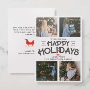 4 Family Photos Collage Christmas Happy Holidays Letterpress Photo Cards