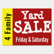 4 Family Yard SALE with Days - 18x24 Yard Sign
