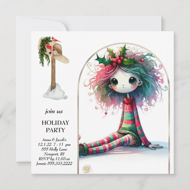 *~* 4 Fantasy Cute Sweet Woman Elf Sitting Invitation (Front)