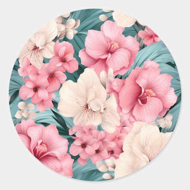 #4 Floral Pattern Classic Round Sticker (Front)